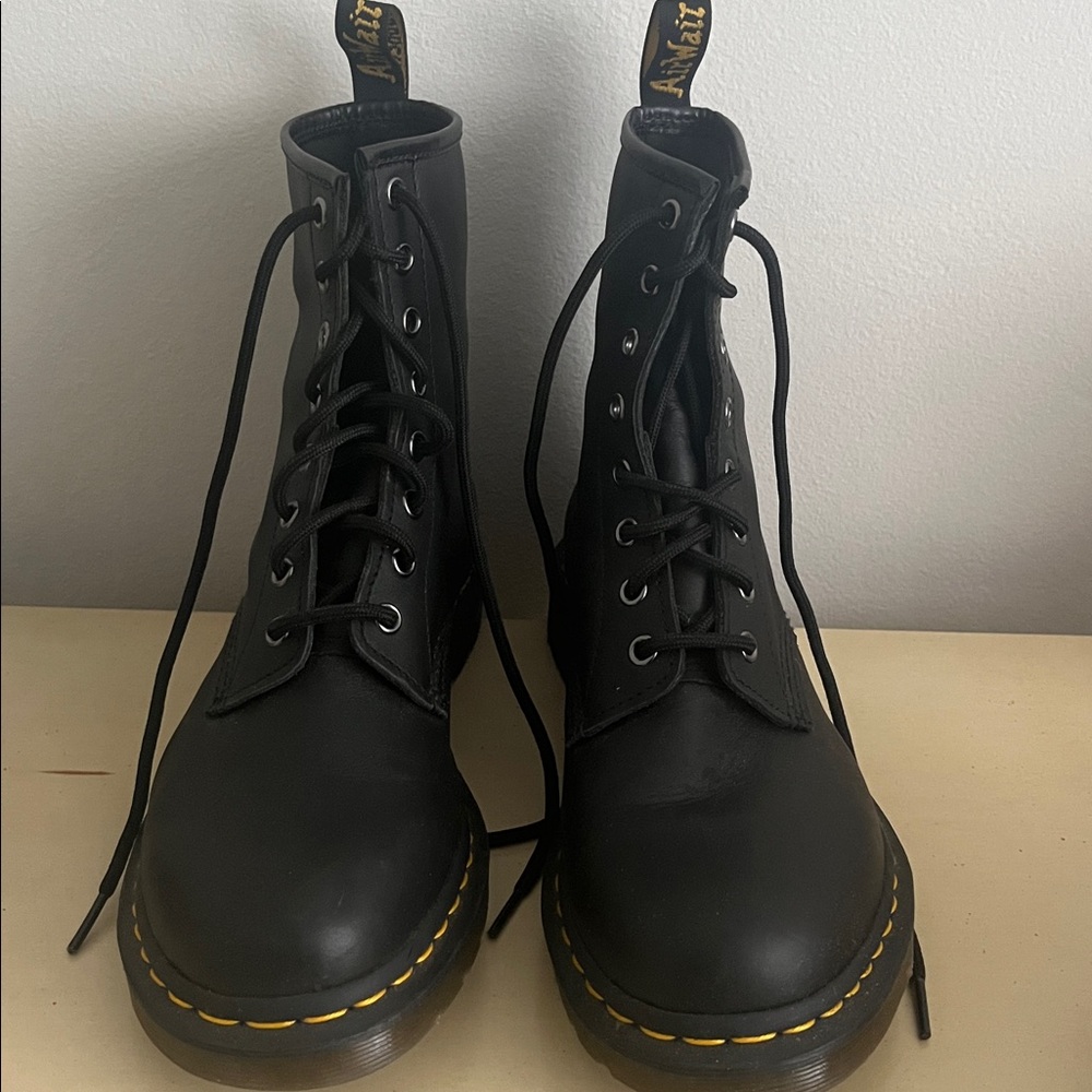 Dr. Martens Black Boots with Yellow Stitching